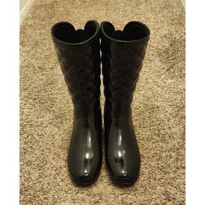 Hunter Quilted Slim Fit Tall Rain Boots Black Size 9